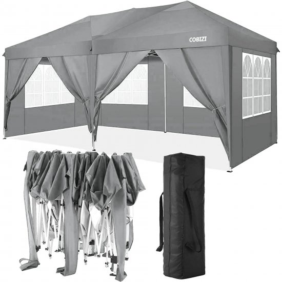 10\' x 20\' Canopy Tent EZ Pop Up Party Tent Portable Instant Commercial Heavy Duty Outdoor Market Shelter Gazebo with 6 Removable Sidewalls and Carry Bag, Gray