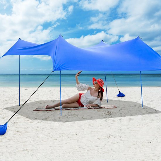 Costway Family Beach Tent Canopy w/ 4 Poles Sandbag Anchors 10\'x