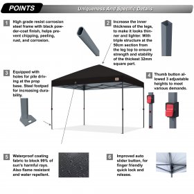 ABCCANOPY 10 ft x 10 ft Easy Pop up Outdoor Sturdy and Durable Canopy Tent, Black