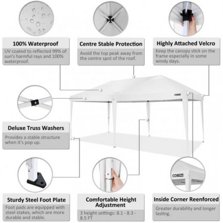 10' x 20' Canopy Tent EZ Pop Up Party Tent Portable Instant Commercial Heavy Duty Outdoor Market Shelter Gazebo with 6 Removable Sidewalls and Carry Bag, White