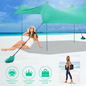 Costway Family Beach Tent Canopy w/ 4 Poles Sandbag Anchors 10'x
