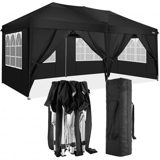 10\' x 20\' EZ Pop Up Canopy Tent Party Tent Outdoor Event Instant Tent Gazebo with 6 Removable Sidewalls and Carry Bag, Black