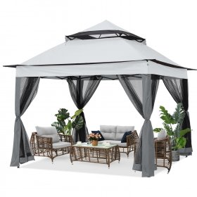 ABCCANOPY 11'x11' Gazebo Tent Outdoor Pop up Gazebo Canopy Shelter with Mosquito Netting, Gray
