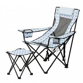 Ozark Trail Lounge Chair With Detached Footrest, Blue Geo