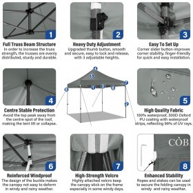 10' x 10' Pop Up Canopy Tent Heavy Duty Waterproof Adjustable Commercial Instant Canopy Outdoor Party Canopy with 4 Removable Sidewalls, Roller Bag, 4 Sandbags, Gray