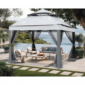 ABCCANOPY 11'x11' Gazebo Tent Outdoor Pop up Gazebo Canopy Shelter with Mosquito Netting, Gray