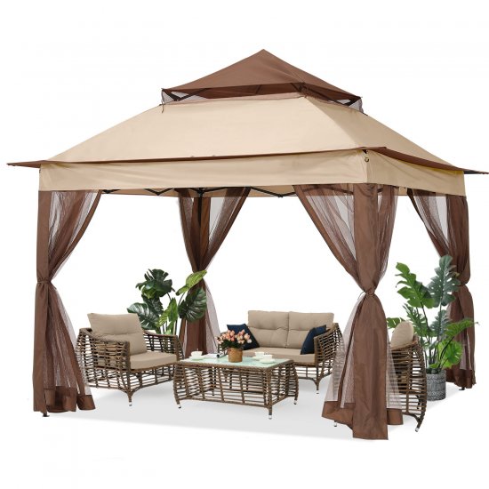 ABCCANOPY 11\'x11\' Gazebo Tent Outdoor Pop up Gazebo Canopy Shelter with Mosquito Netting, Khaki