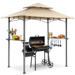 COBIZI 8x5ft Grill Gazebo, Portable Double-Tier Outdoor BBQ Gazebo Canopy Tent with 2-Tied Grill,12 Hooks,Extra Bottle Opener and 4 Free LED Lights for Patio Party Backyard Barbecue(Khaki)