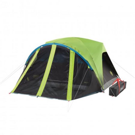 Coleman 4-Person Carlsbad Dark Room Dome Camping Tent with Screen Room, 2 Rooms, Green