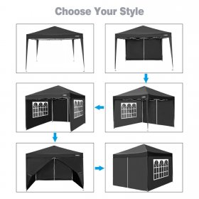 10 x 10ft Pop Up Canopy Tent Instant Outdoor Party Canopy Straight Leg Commercial Gazebo Tent Shelter with 4 Removable Sidewalls and Carrying Bag, Black