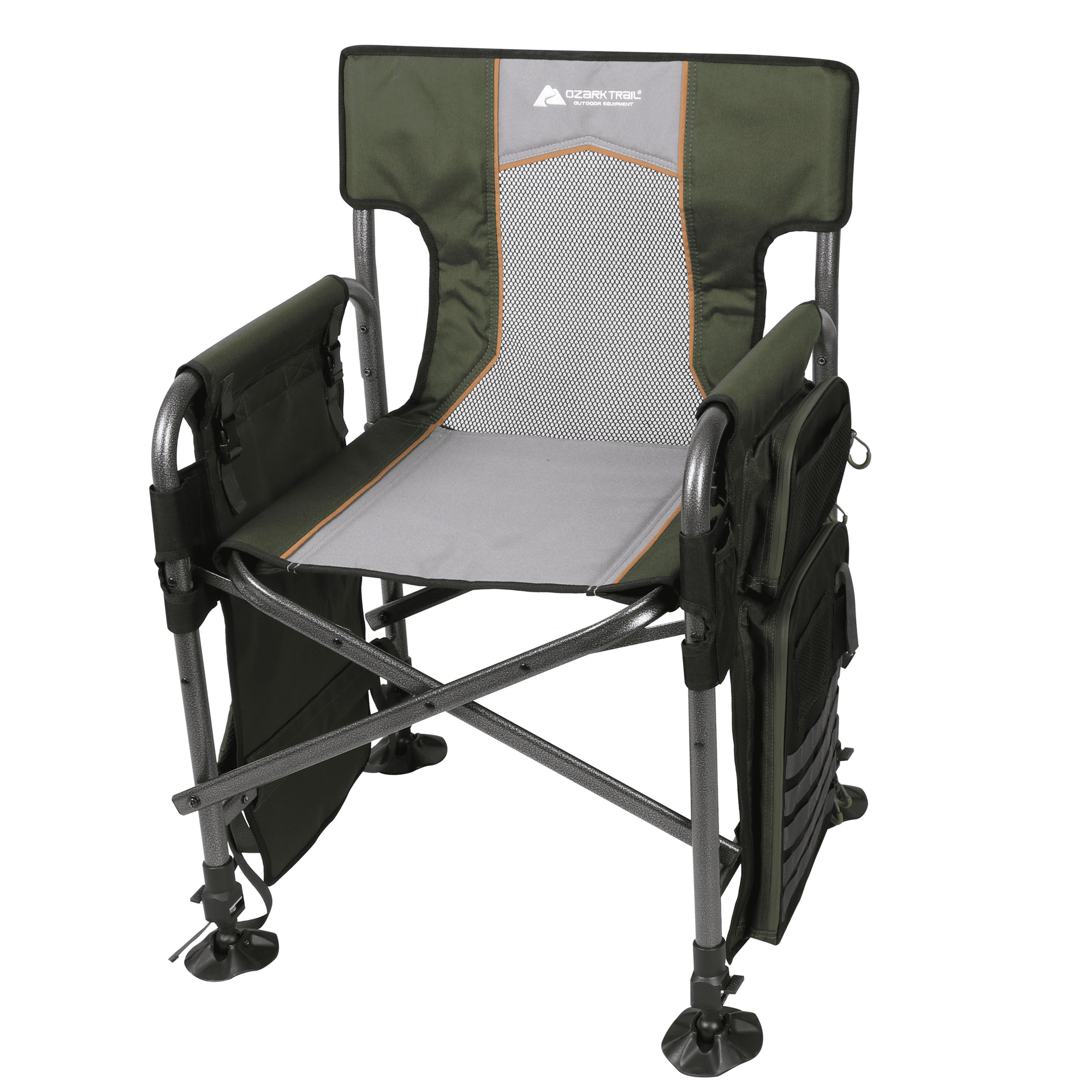 Ozark Trail Fishing Steel Director's Chair with Rod Holder, Gree